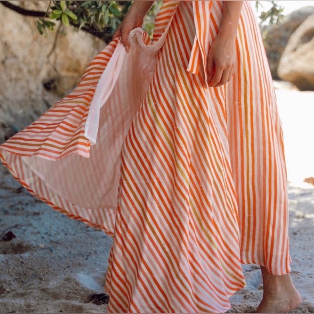Women’s A-Line Striped Maxi Skirt in Orange and White